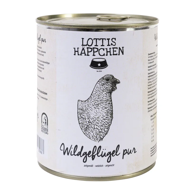 Knallerangebot Sparpaket 24 x 800 g Lottis Häppchen Wildgeflügel Pur Hunde Nassfutter